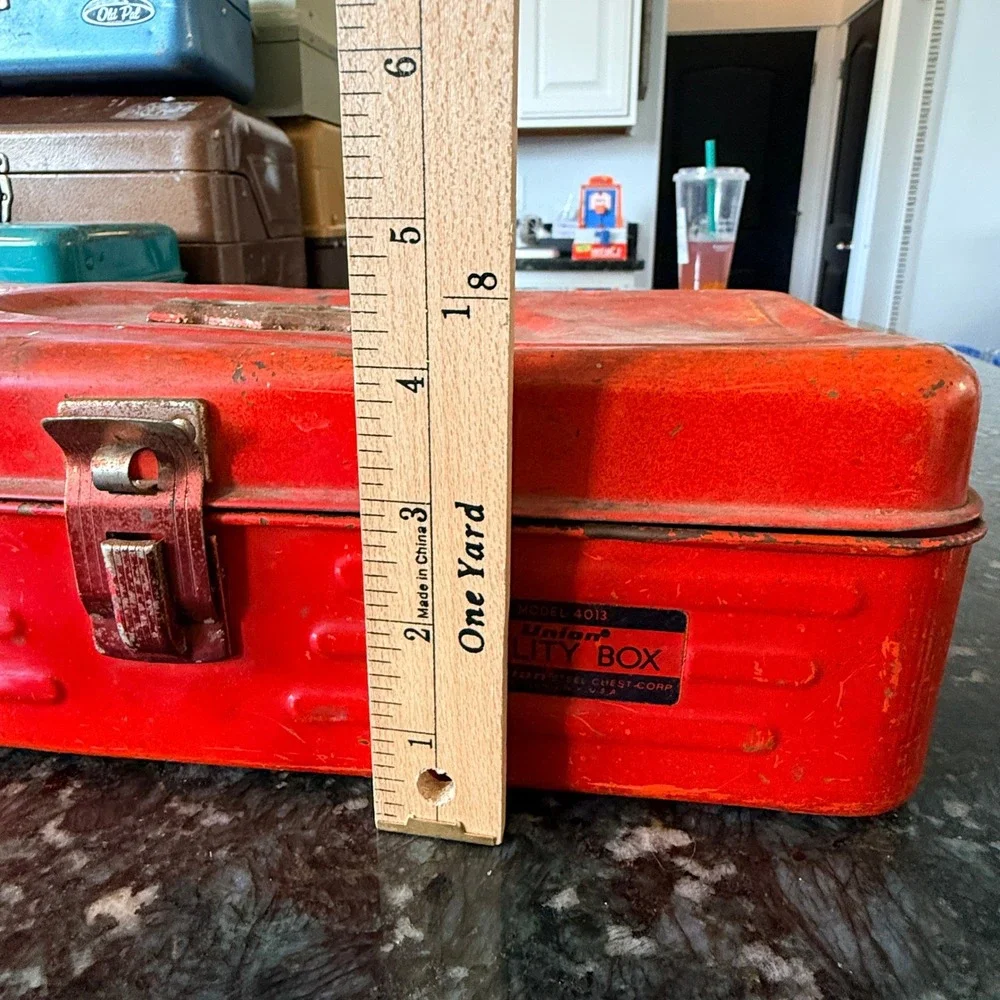 Union Model 4013 Utility Box Metal Tool Chest Red 13in Steel Vintage USA Made